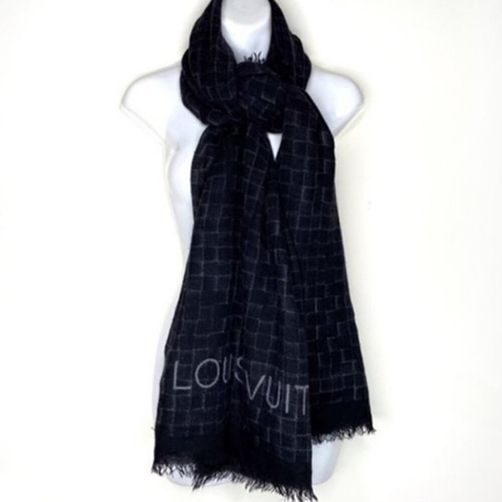 Louis Vuitton Silk & Cashmere Etole Damier Oversized Scarf 80" x 54"
